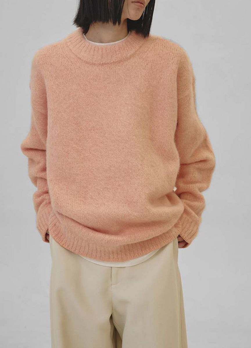 刷毛圓領長版毛衣